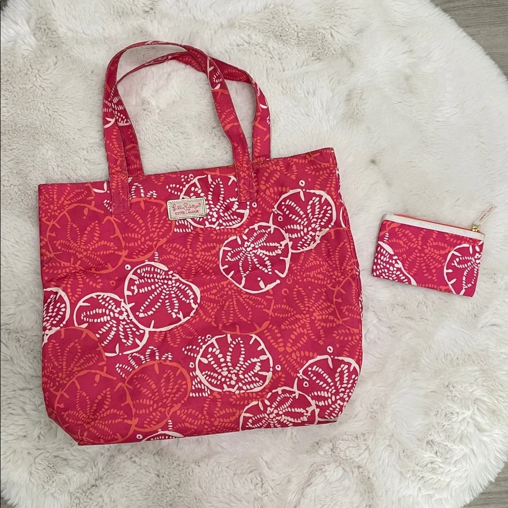 Lilly Pulitzer for Estée Lauder Beachy Seashell Canvas Tote Bag-14x17x4”
